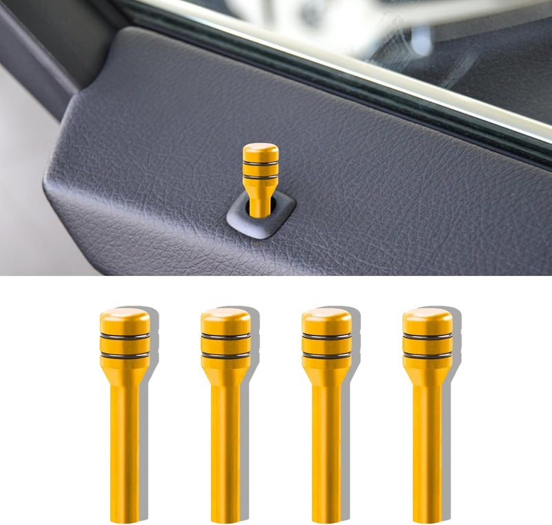 HEVLE 4PCS Car Door Lock Knobs, Vehicle Door Lift Bolt, Aluminum Alloy Doors Lock Cover Decor, 0.47" x 1.93" Automotive Door Lock Switches, Universal Car Accessories Safety Door Lock Pin (Gold) - Image 1